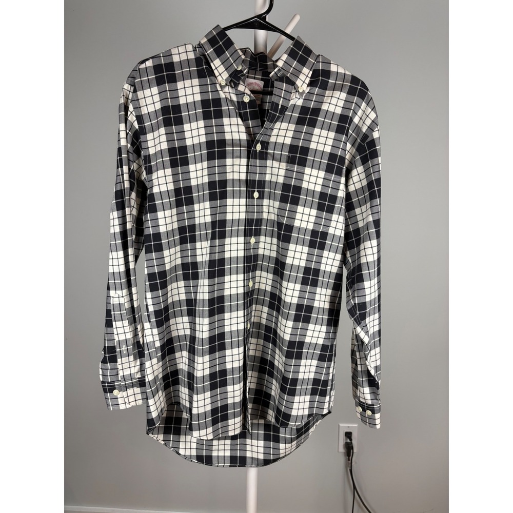 Brooks‎ Brothers 346 Mens Small Non-Iron Button Down Shirt Black White Cotton